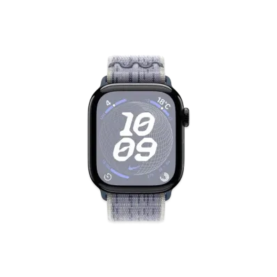 Apple Watch Series 10 GPS Model Jet Black Aluminiumcase Textile Nike Sports Loop "Gray/Blue"