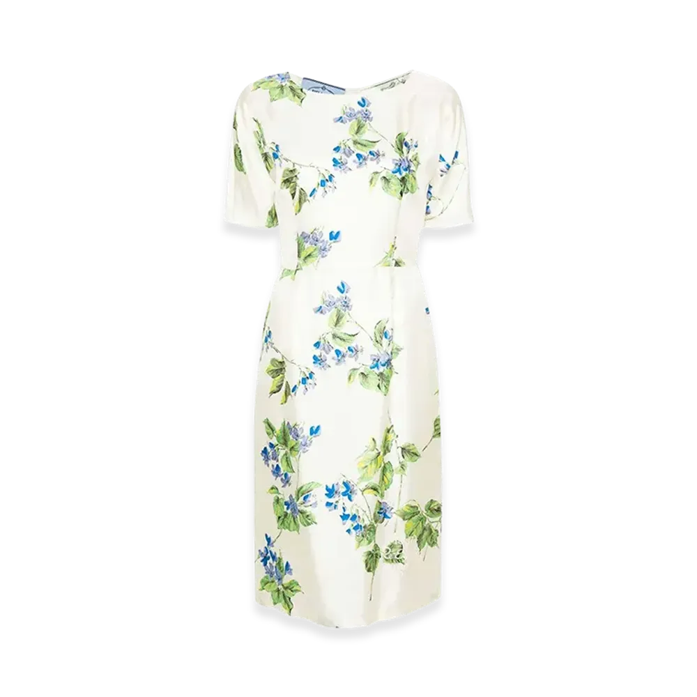 PRADA Wonen's Floral-Print Twill Dress "White"