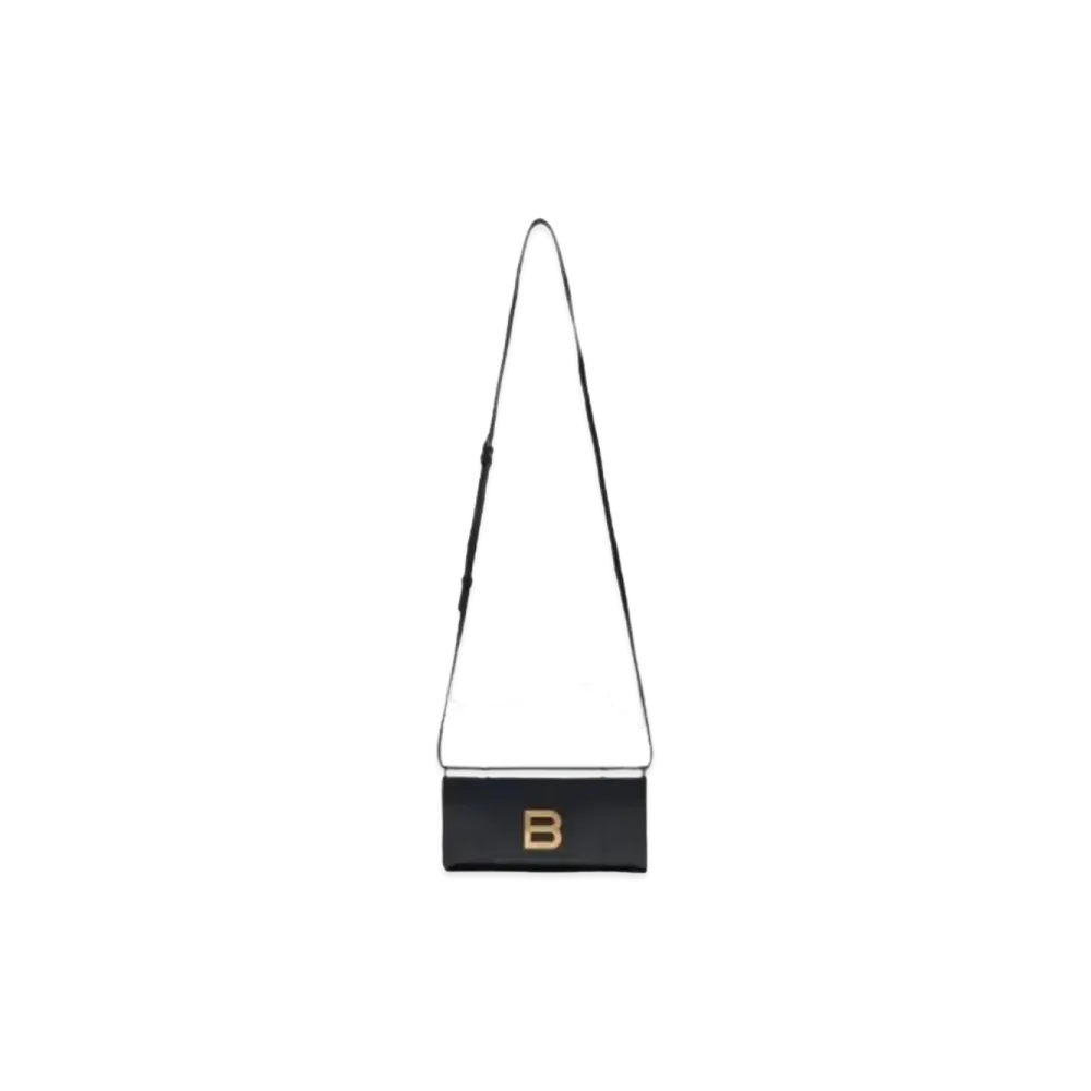 BALENCIAGA Hourglass Continental Shiny Smooth Calfskin Strap Wallet "Black"