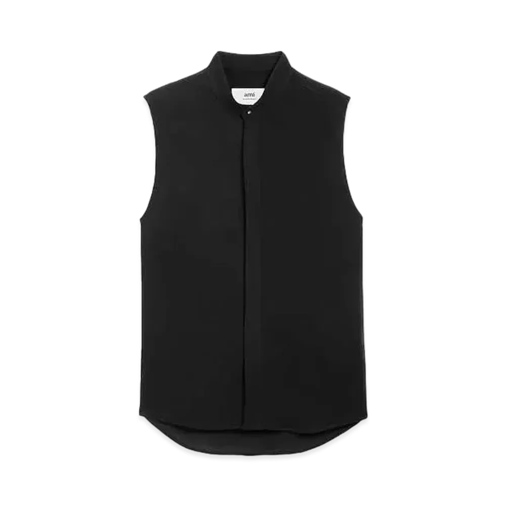 AMI PARIS Wool Blend Twill Sleeveless Shirt "Black"