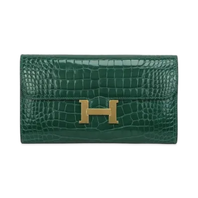 Hermes Constance long Wallet Alligator Crocodile Gold Hardware "Veil Green"