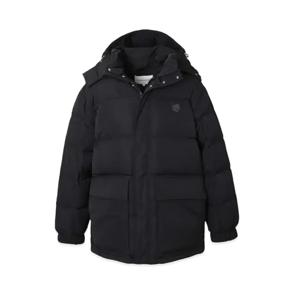 Maison Kitsune Hooded Puffer In Nylon With Tonal Fox Head Patch "Black"