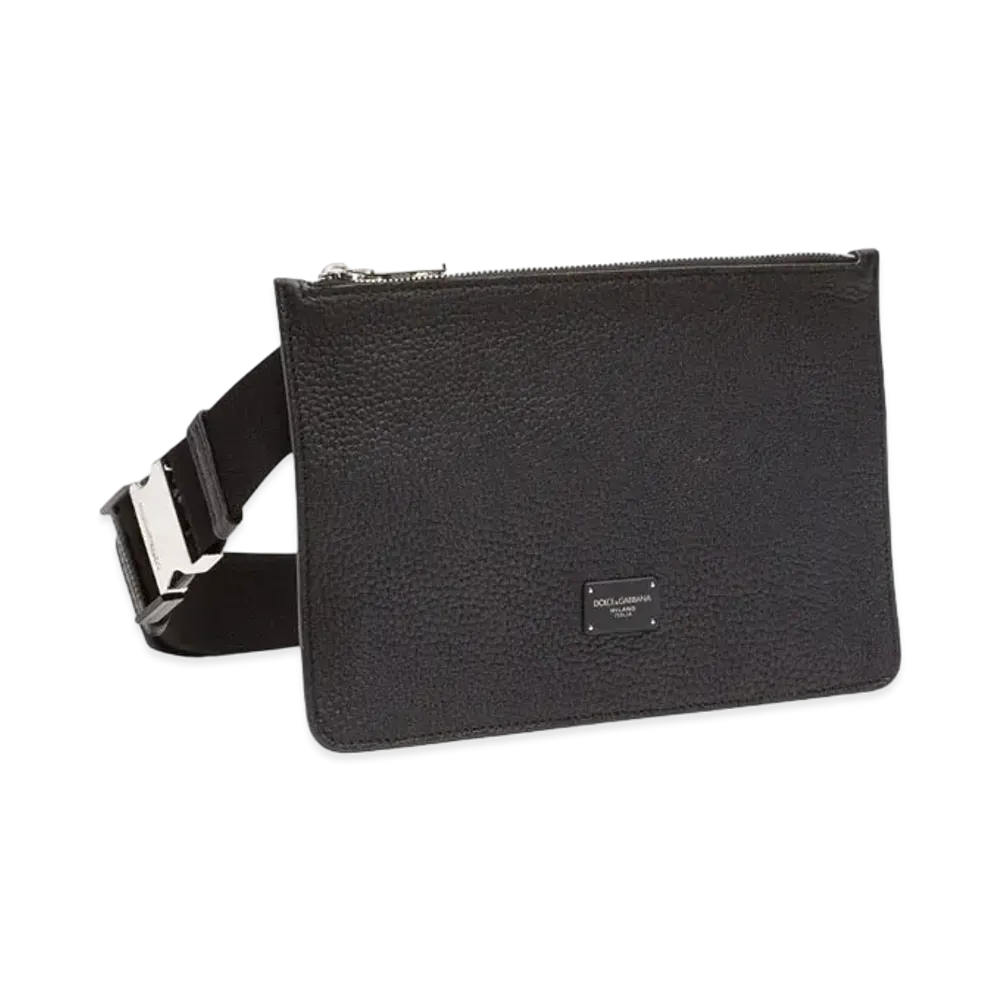 Dolce&Gabbana Palermo Flat West Pouch Carfskin Logo Plate "Black"
