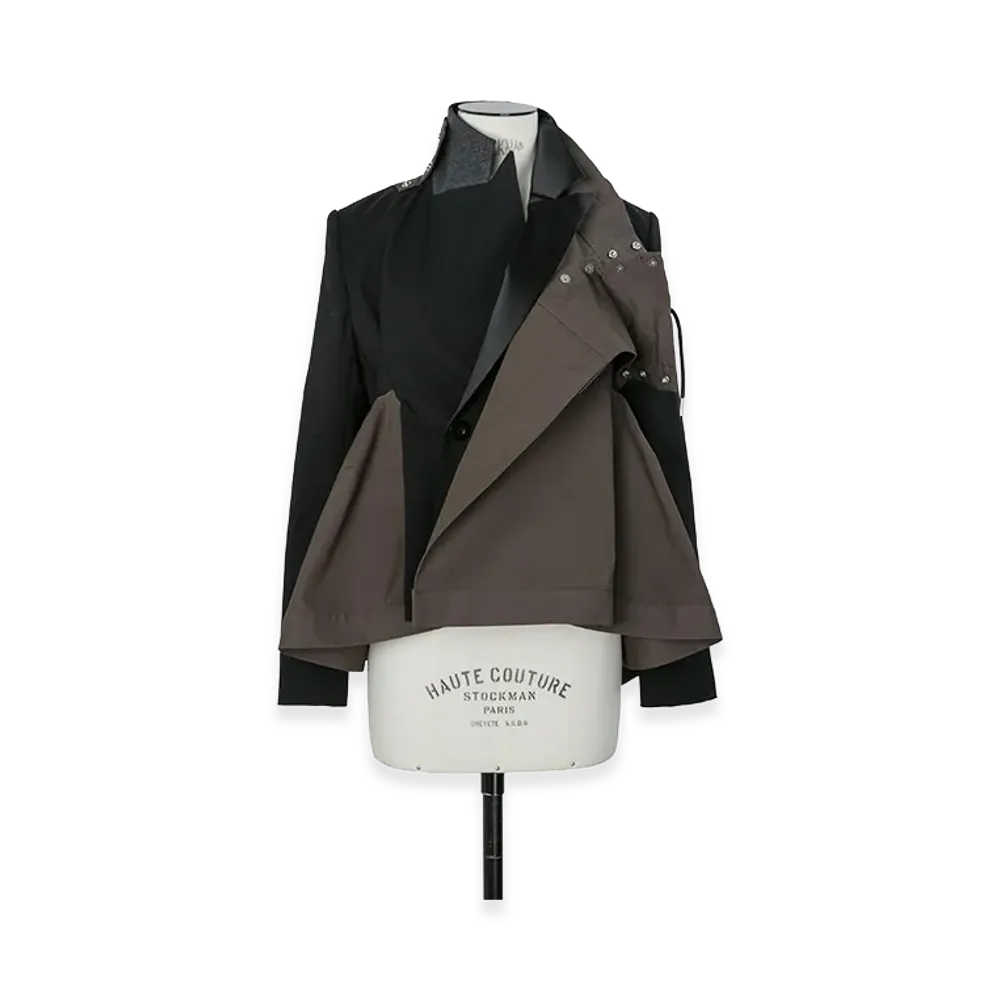 sacai Women's Wool Suiting Blouson "Black/Dark Khaki"