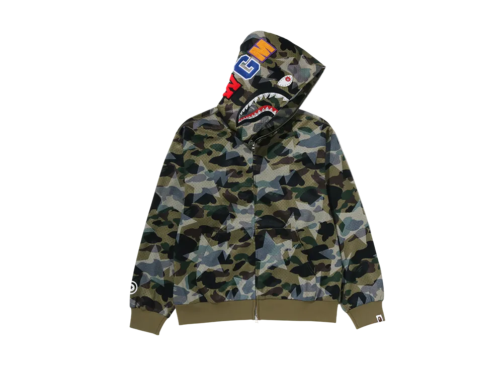 A BATHING APE Mesh Shark Cropped Fit Full Zip Hoodie "Green"