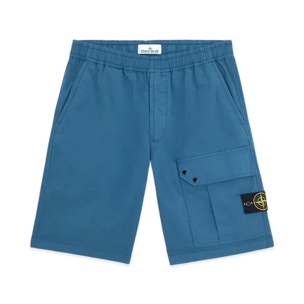 Stone Island L0110 Supima Cotton Twill Stretch TC Cargo Bermuda Shorts with Drawstring - 24FW "Avio Blue"