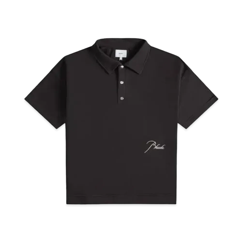 RHUDE Pique Snap Short Sleeve Polo "Black"