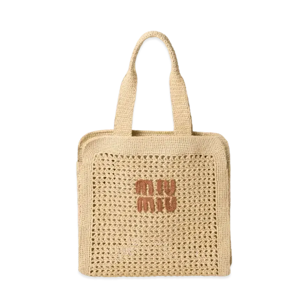 MIUMIU Woven Fabric Tote Bag "Beige/Cognac"
