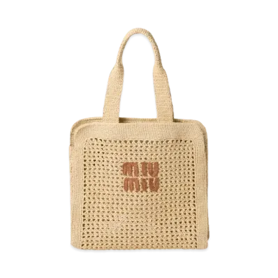 MIUMIU Woven Fabric Tote Bag "Beige/Cognac"