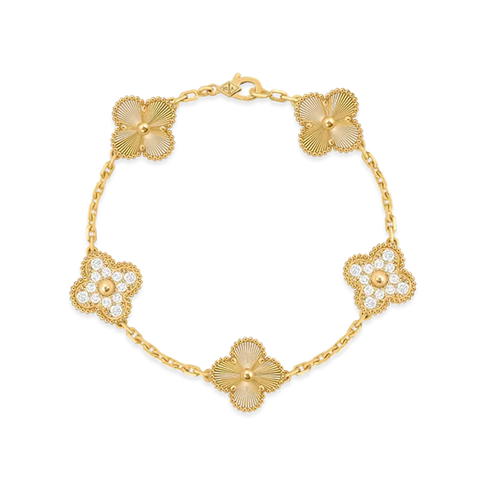 Van Cleef & Arpels Vintage Alhambra bracelet 5 motifs "18K Yellow gold/Diamond"