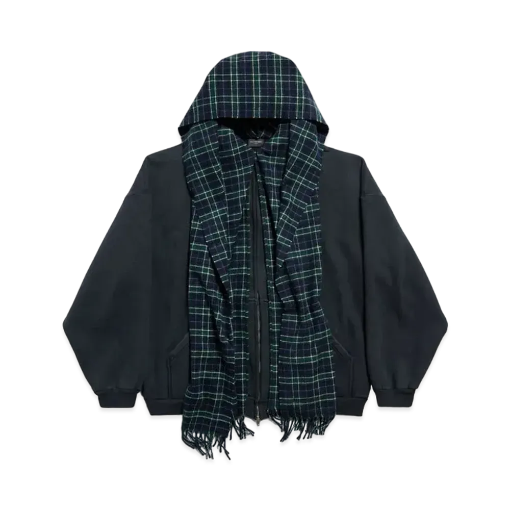 BALENCIAGA Unity Sports Icon Scarf Zip-Up Hoodie Oversized in Compact Stretch Fleece "Dark Blue"