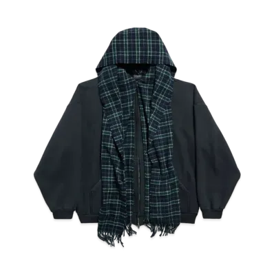 BALENCIAGA Unity Sports Icon Scarf Zip-Up Hoodie Oversized in Compact Stretch Fleece "Dark Blue"