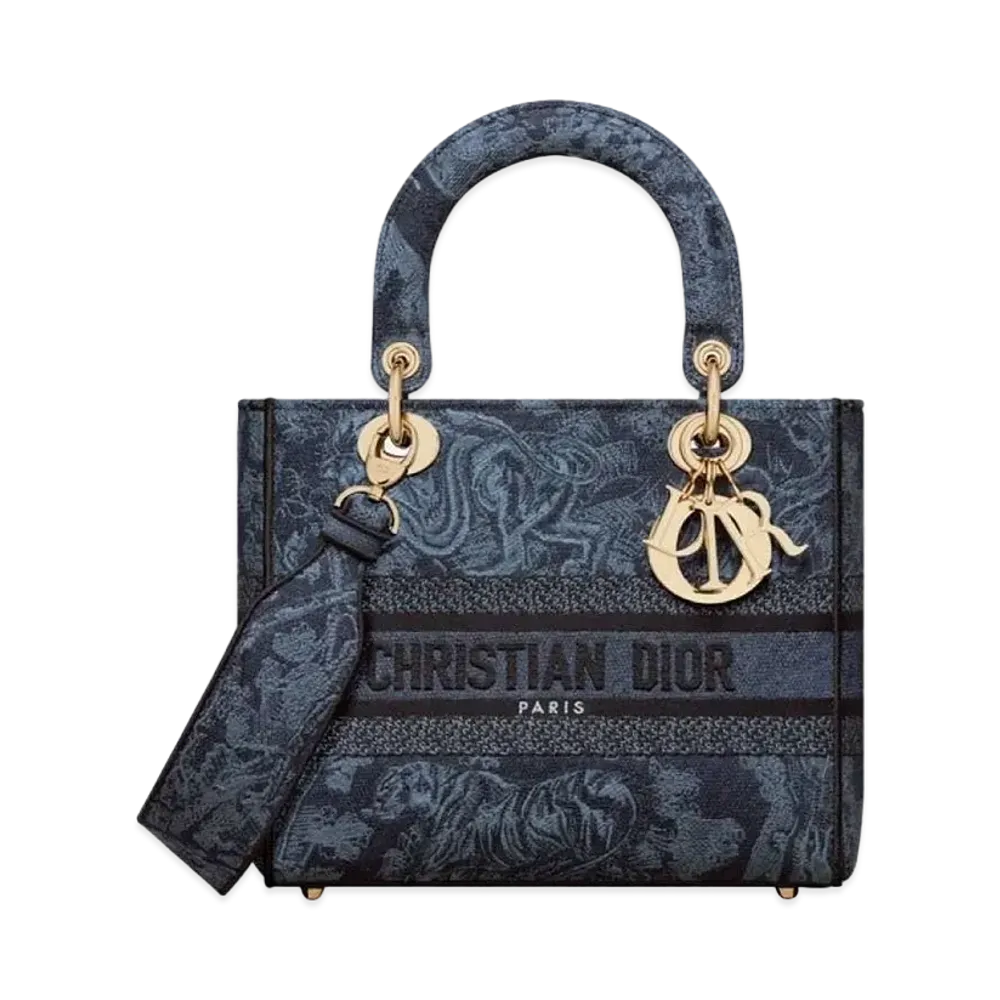 Dior Medium Lady D-Lite Bag Toile De Jouy Embroidery "Denim Blue"