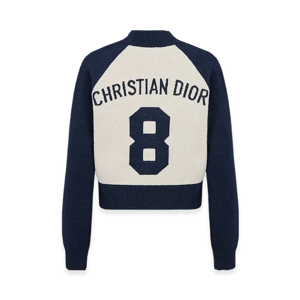 Dior Women's Christian Dior 8 Bomber Jacket Technical Wool Knit "Ecru/Blue"
