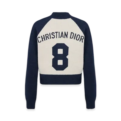 Dior Women's Christian Dior 8 Bomber Jacket Technical Wool Knit "Ecru/Blue"