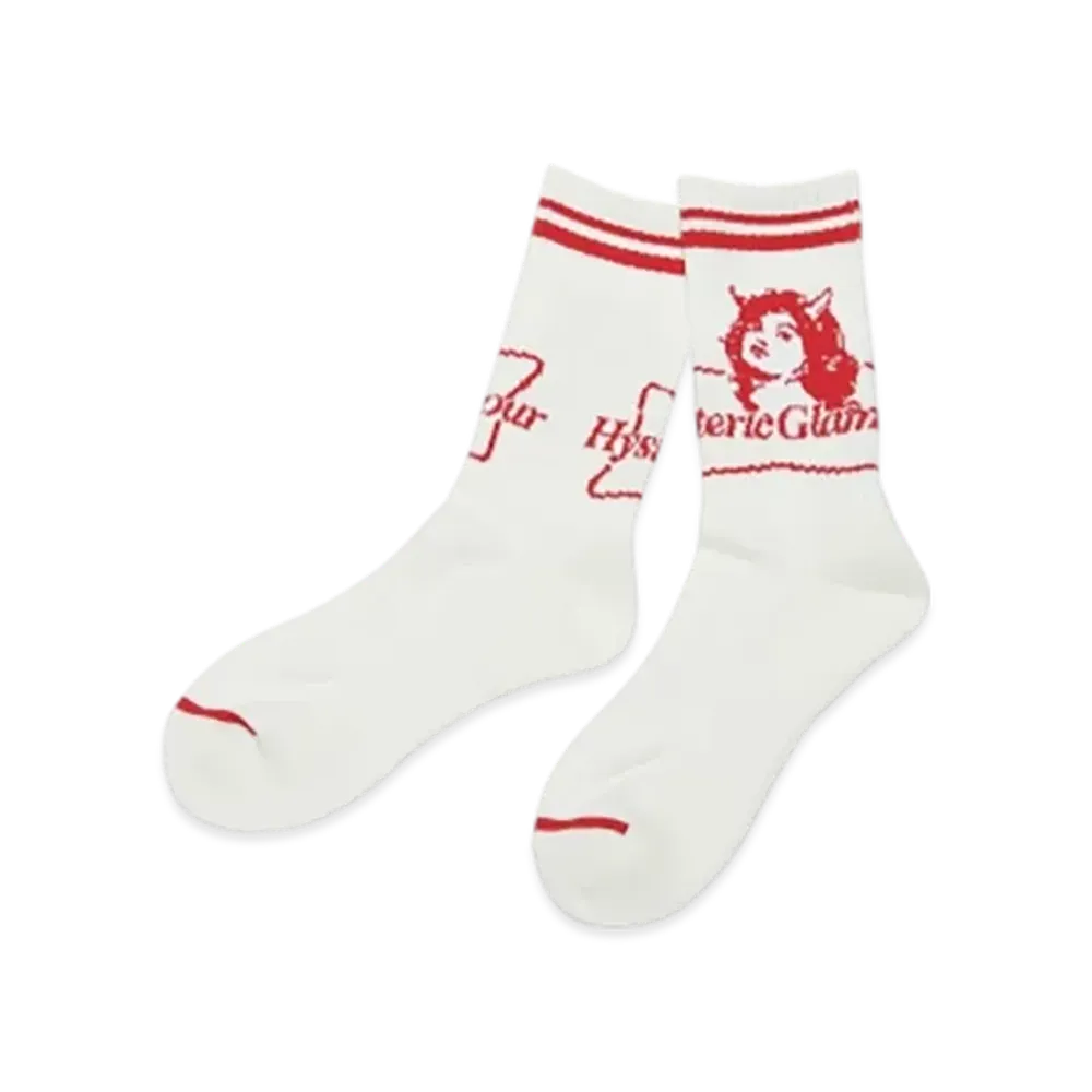 HYSTERIC GLAMOUR 2Tone Devil Woman Sports Socks "White"