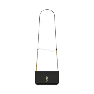 Saint Laurent Monogram Phone Holder With Strap In Smooth Leather "Black"