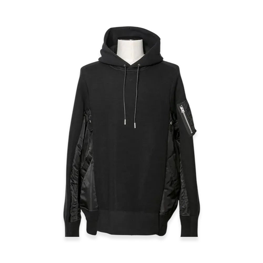 sacai Sponge Sweat x Nylon Twill Hoodie "Black/Black"
