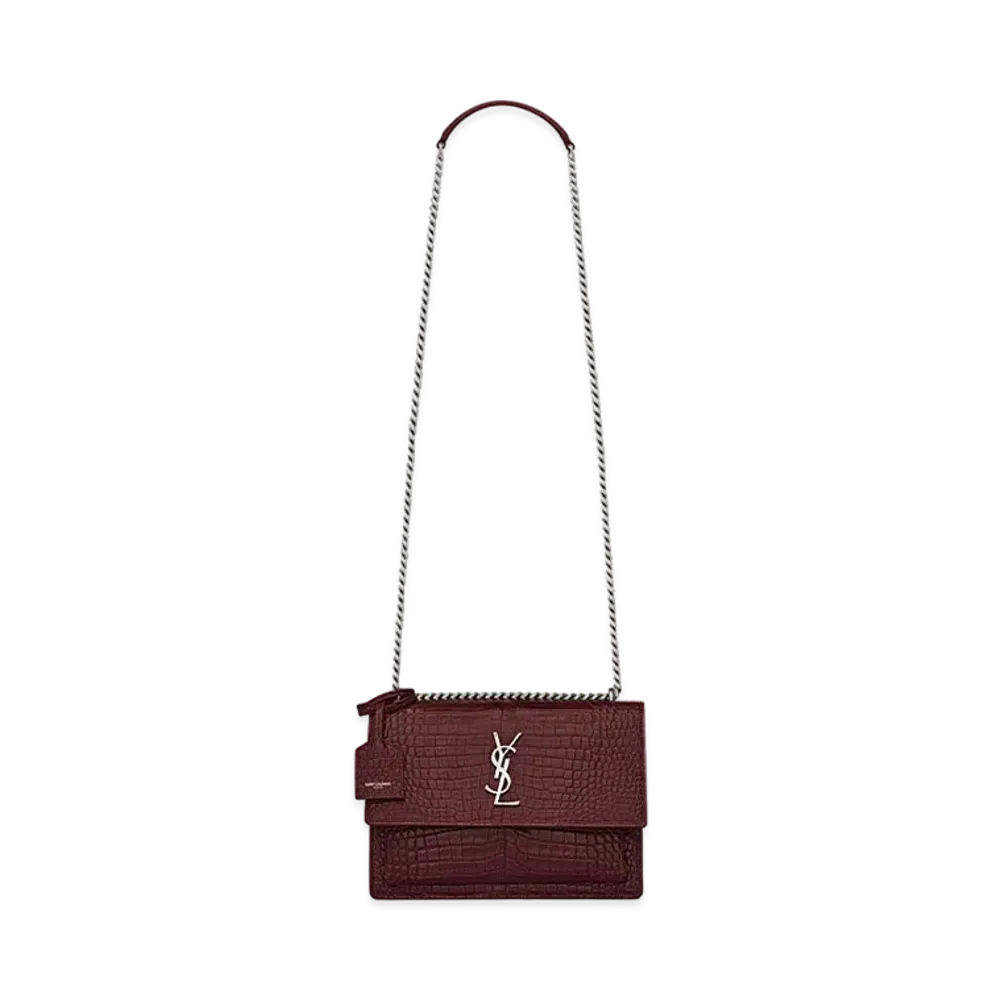 Saint Laurent Sunset Medium In Crocodile Embossed Shiny Leather "Rouge Legion"