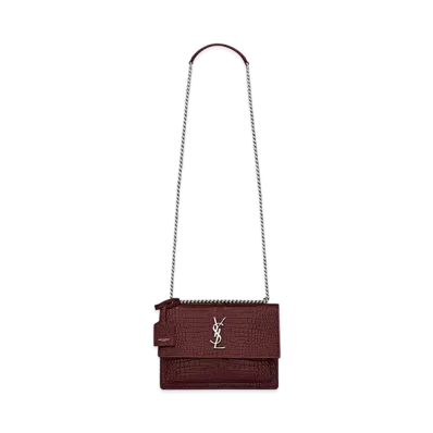 Saint Laurent Sunset Medium In Crocodile Embossed Shiny Leather "Rouge Legion"
