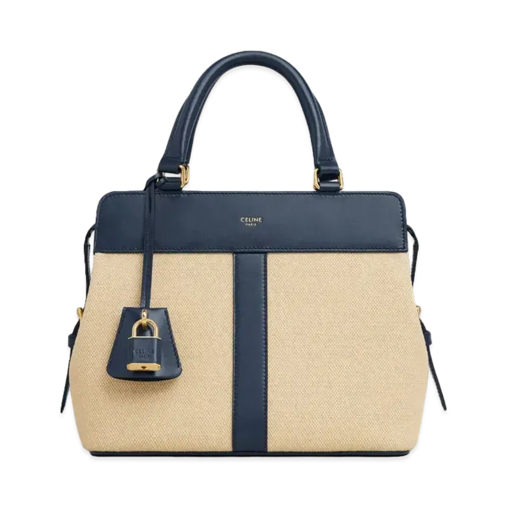 CELINE Small Cabas de France in Textile and Calfskin "Vanilla/Navy"
