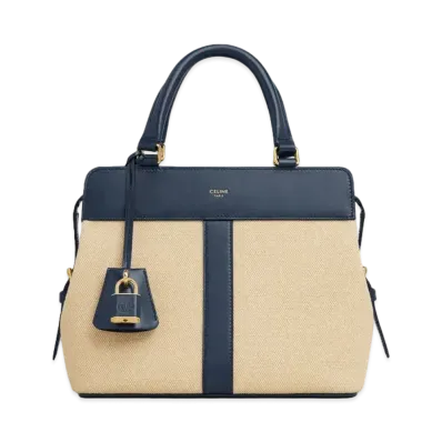 CELINE Small Cabas de France in Textile and Calfskin "Vanilla/Navy"