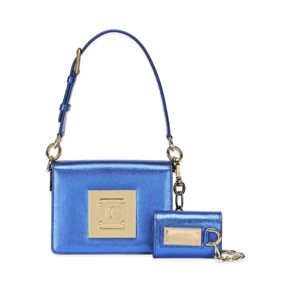 Dolce&Gabbana Shoulder Bag Small Laminate Kidskin DG Closure "Blue"