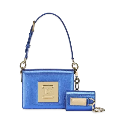 Dolce&Gabbana Shoulder Bag Small Laminate Kidskin DG Closure "Blue"