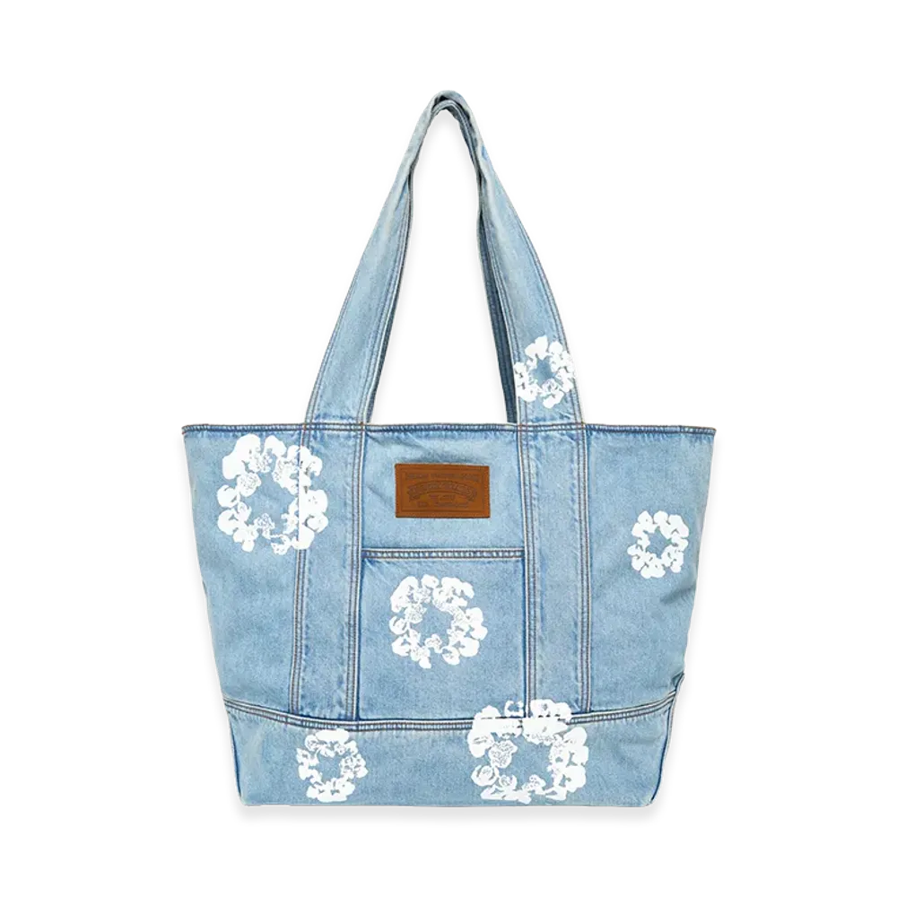 DENIM TEARS Cotton Wreath Light Wash Denim Tote Bag "Light Wash"
