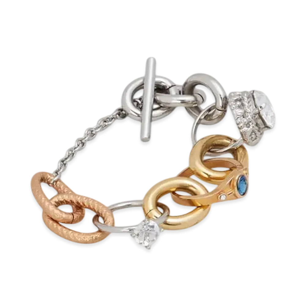 Marni Mixed Link Chain Bracelet with Jewelled Rings "Deep Gold"