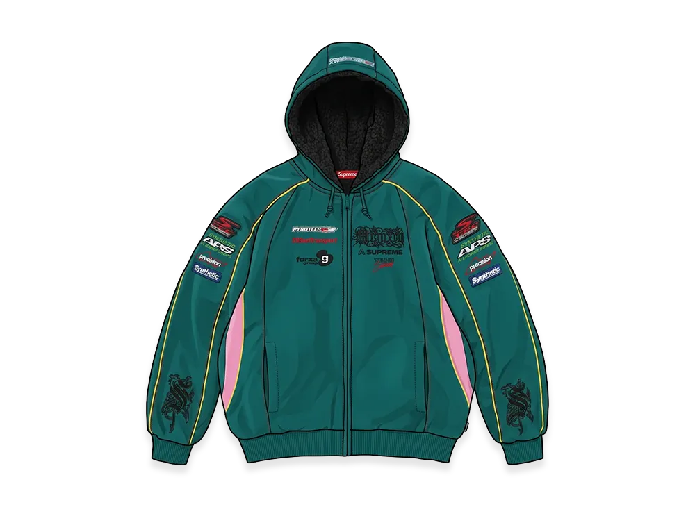Supreme Racing Lined Zip Up Hooded Sweatshirt "Dark Teal"
