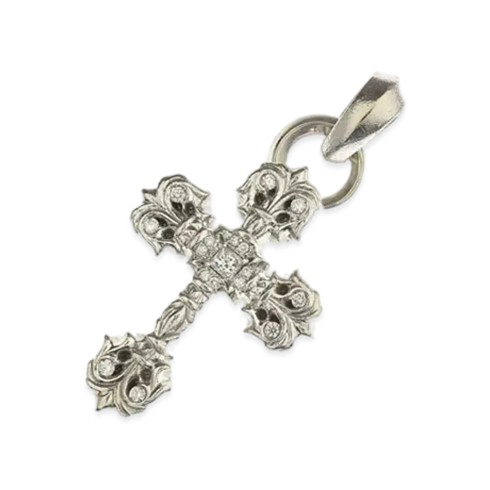 Chrome Hearts 18K Philigrey Cross XS Bail Pave Diamond Charm "White Gold"