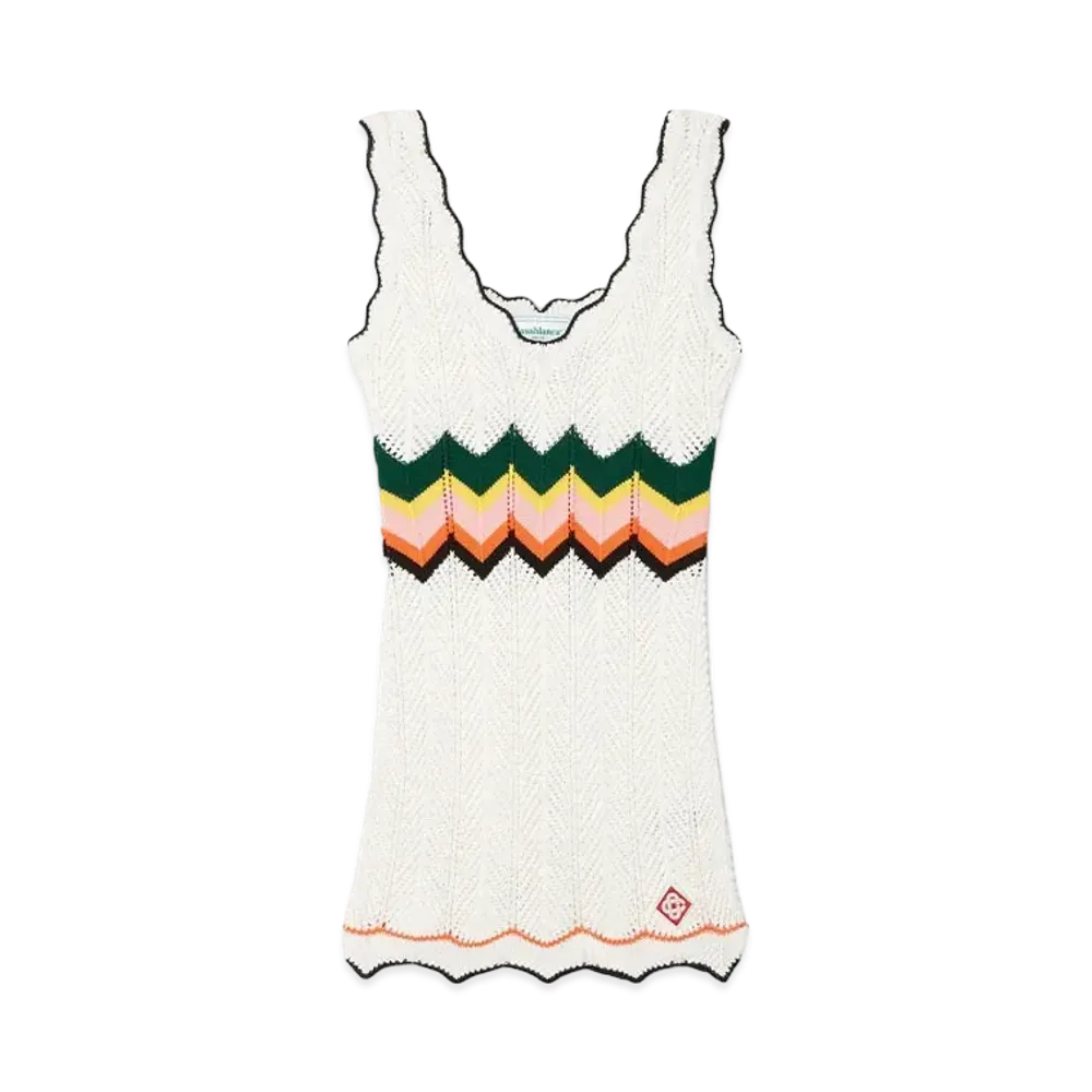 Casablanca Chevron Lace Dress "White"