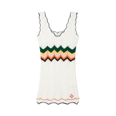 Casablanca Chevron Lace Dress "White"