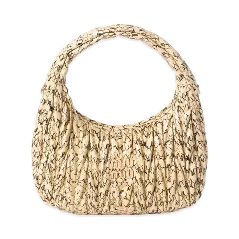 MIUMIU Wander Matelasse Ayers Snakeskin Hobo Bag "Off White"