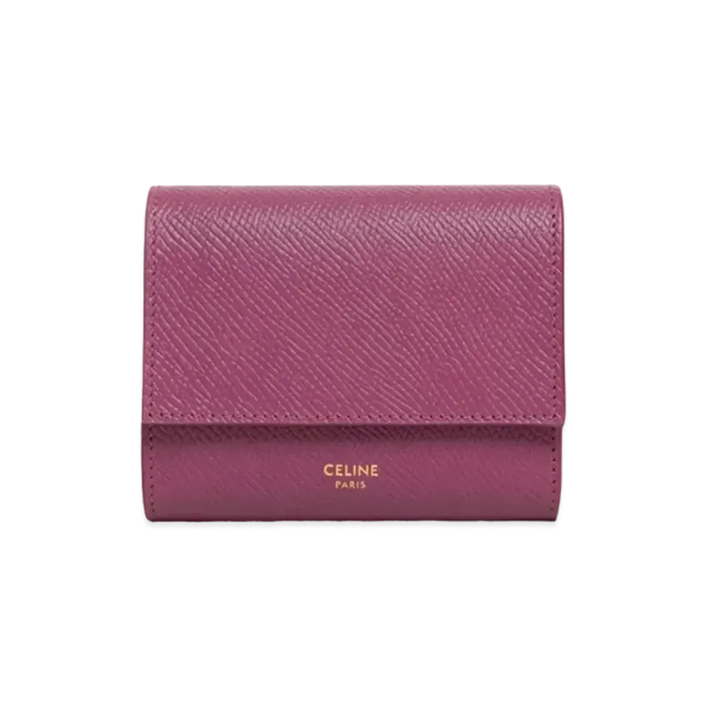 CELINE Small Trifold Wallet In Grained Calfskin "Wild Berry"