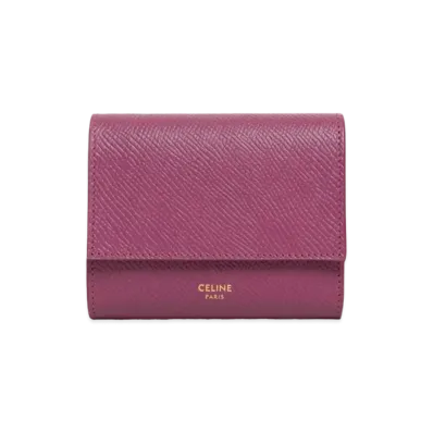 CELINE Small Trifold Wallet In Grained Calfskin "Wild Berry"