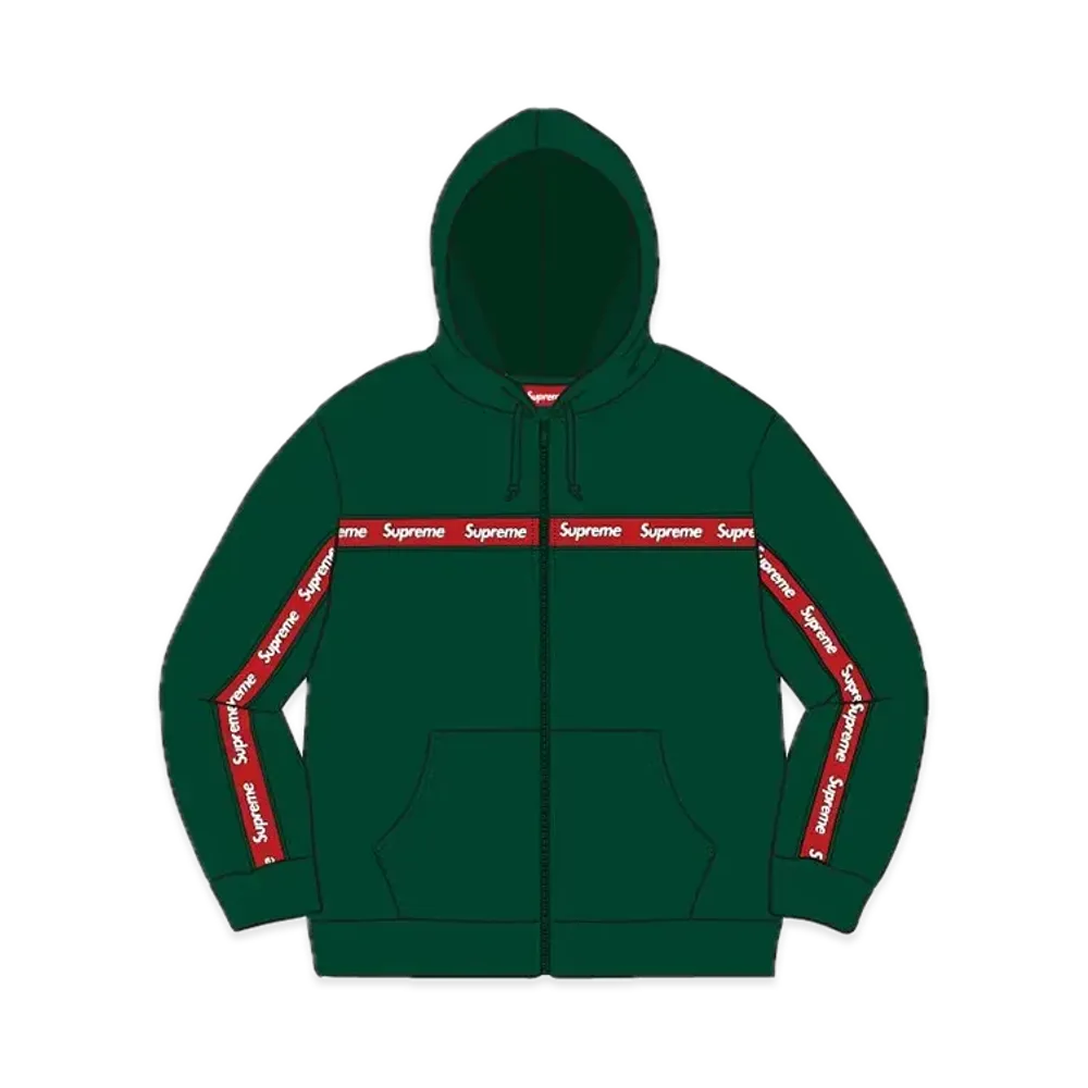 Supreme Text Stripe Zip Up Hooded Sweatshirt "Green"