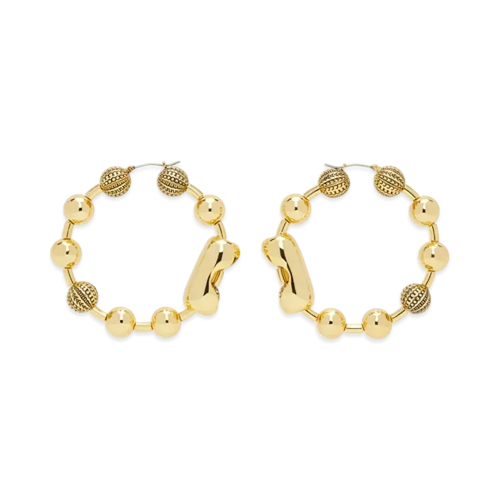 Marc Jacobs The Monogram Ball Chain Hoop "Light Antique Gold"