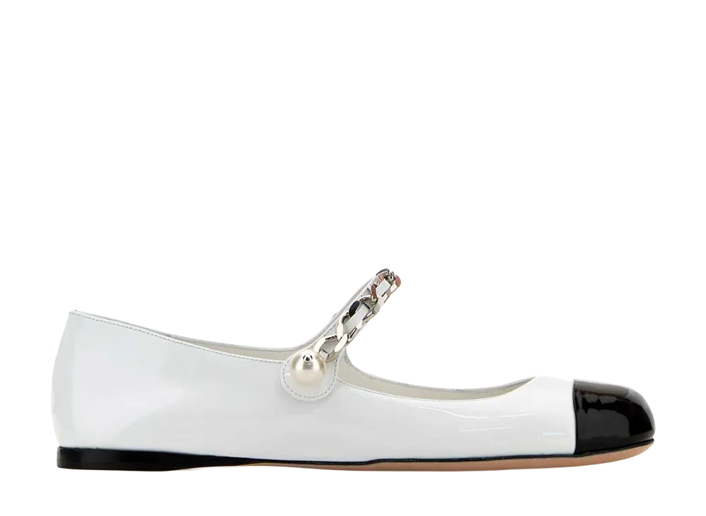 MIU MIU Women's White Leather Ballerinas "White/Black"