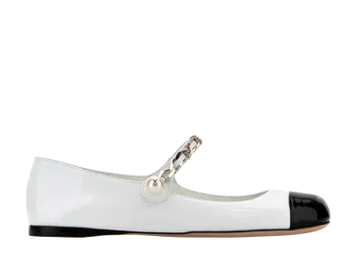 MIU MIU Women's White Leather Ballerinas "White/Black"