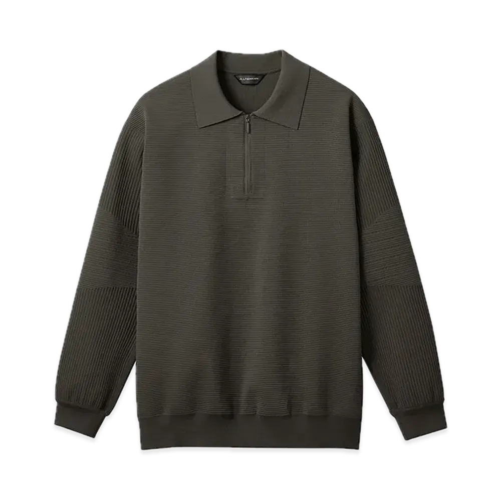 DESCENTE ALLTERRAIN Fusion Knit Long Sleeve Polo Shirt "Dark Gray"
