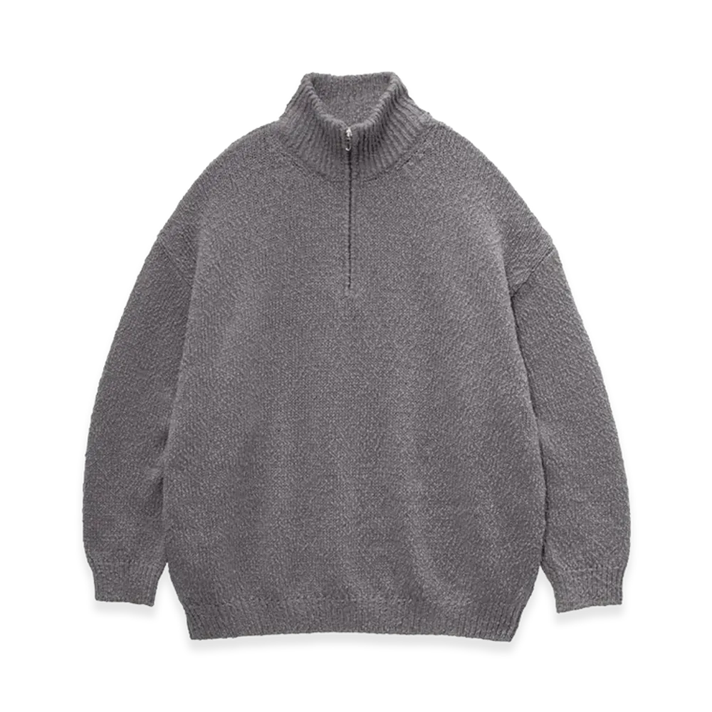 Graphpaper Cotton Wool Slub Oversized Half Zip Knit "Stone Gray"