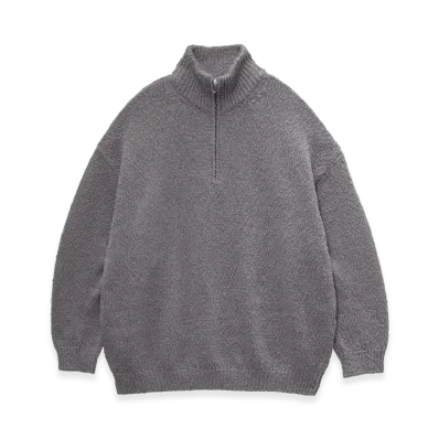 Graphpaper Cotton Wool Slub Oversized Half Zip Knit "Stone Gray"
