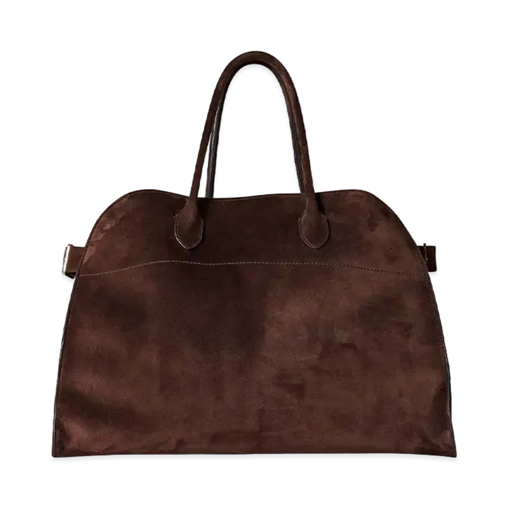 The Row Soft Margaux 17 Bag in Suede "Mocha"