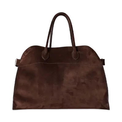 The Row Soft Margaux 17 Bag in Suede "Mocha"
