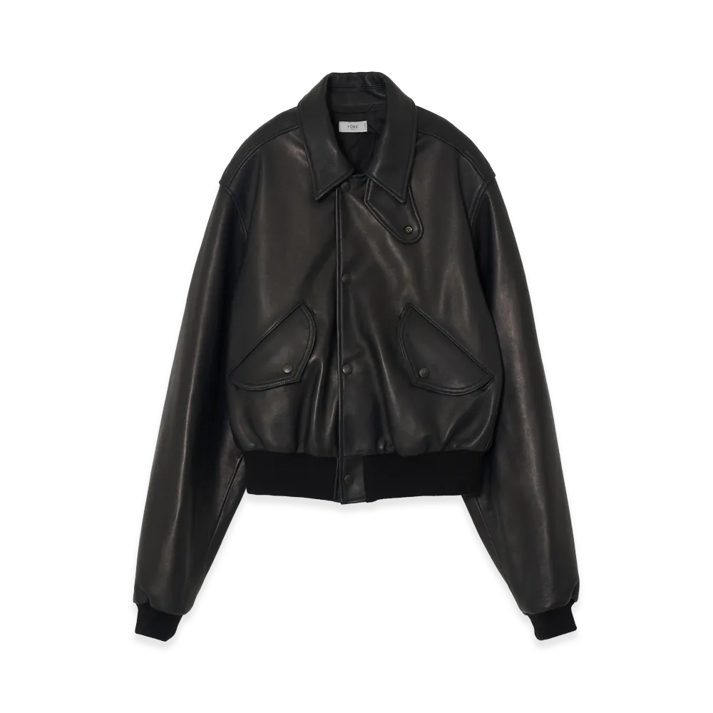 YOKE Lamb Leather Bomber Short Jacket "Black"