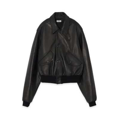 YOKE Lamb Leather Bomber Short Jacket "Black"