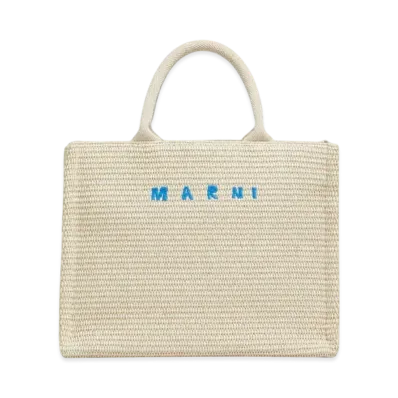 Marni Raffia-Effect Small Tote Bag "Beige Flower"