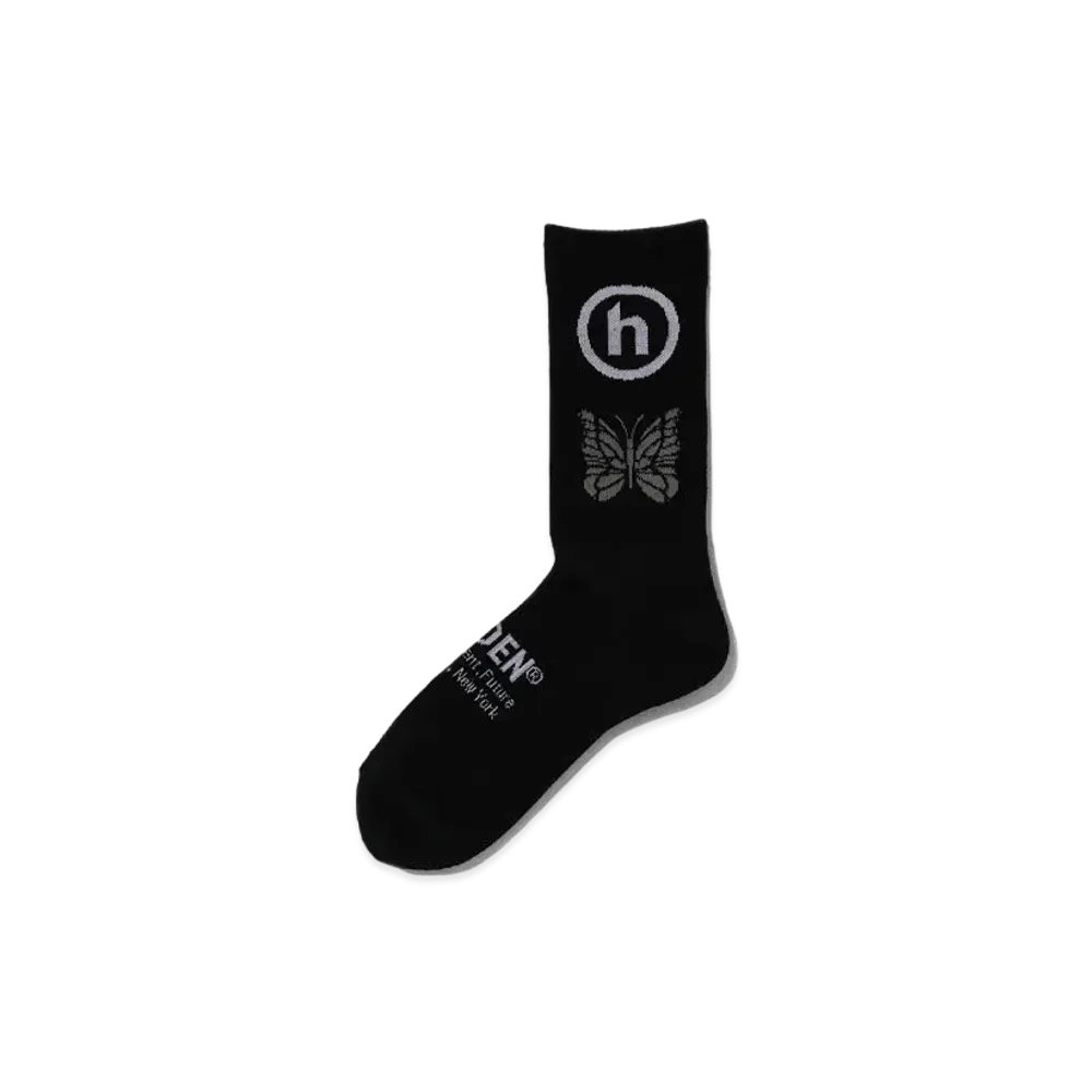 Needles x HIDDEN Jacquard Socks - Papillon x Hidden "Black/White/Grey"